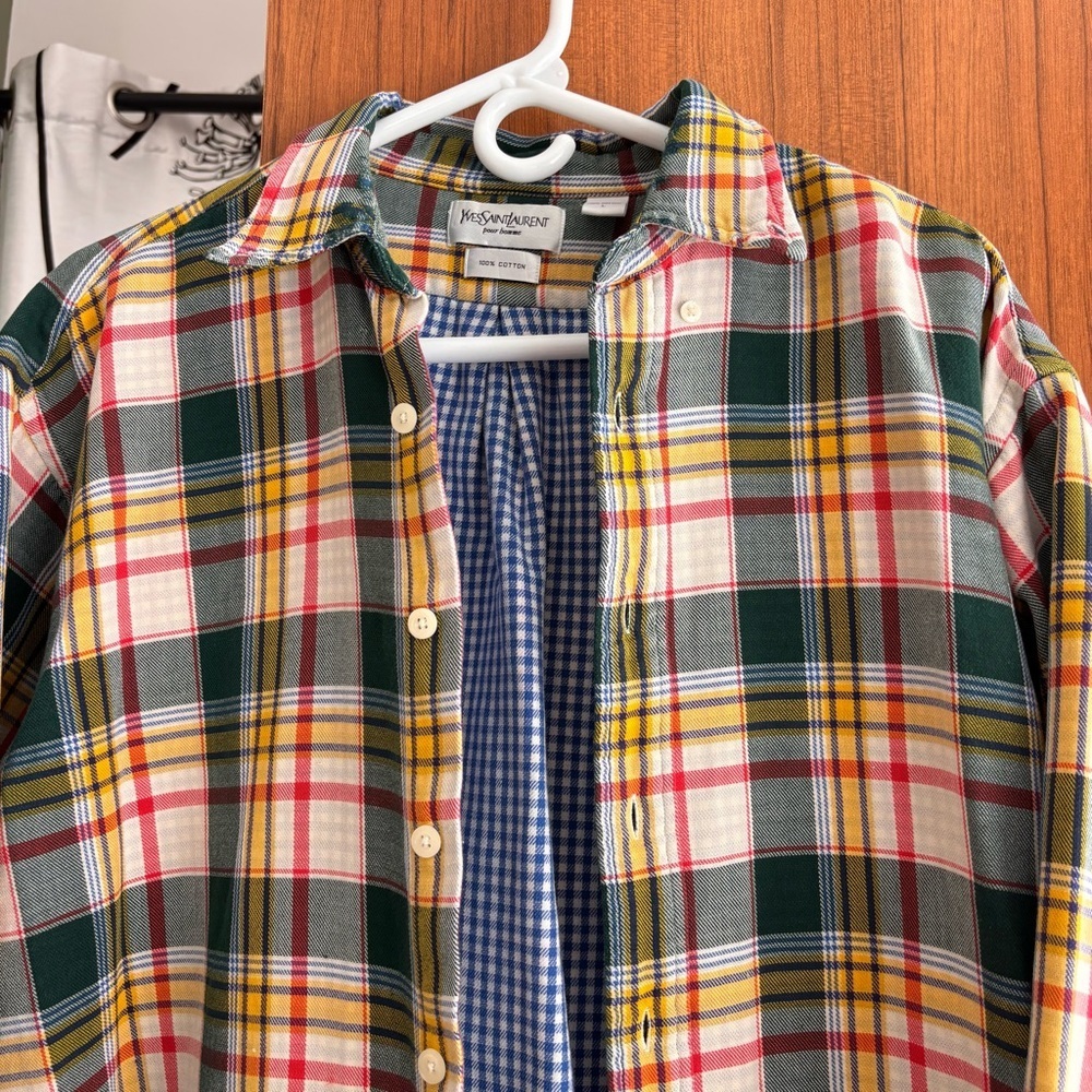 Vintage Yves Saint Laurent Pour Homme Plaid Button Down Shirt Size L 100% Cotton - Picture 5 of 16